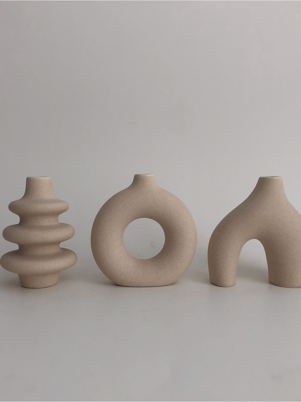 Neutral Sculptural Ceramic Mini Vases - Beige Minimalist Art